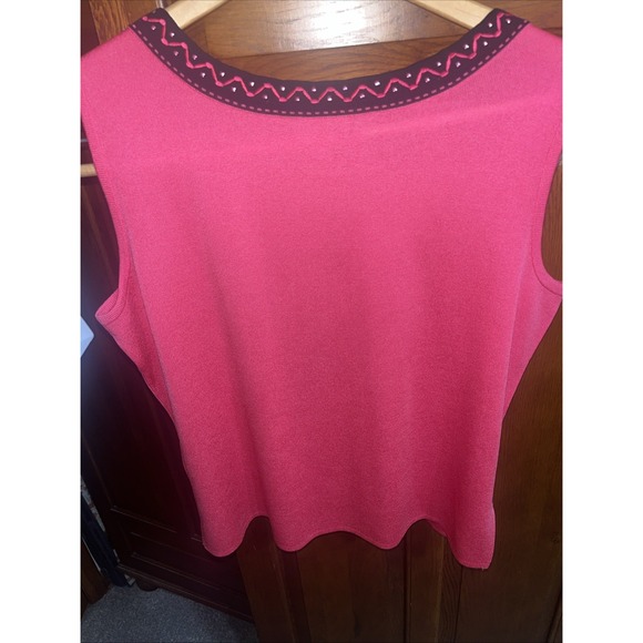 Ming Wang Large Pink Black Open Front 100% Filament Cardigan Jacket & Top Set - Picture 7 of 9